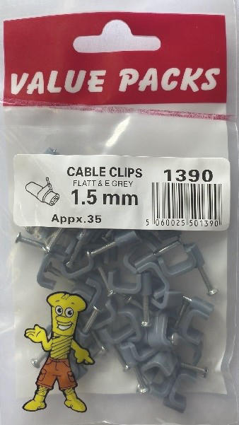 1390: CCTEG1.5 - Attaches de câble T&E plates grises 1,5 mm (paquet de 35)