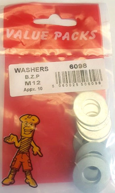 6098 WM12 M12 Rondelles en acier zingué - Lot de 10