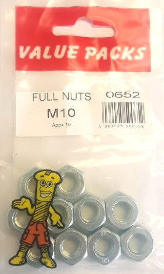 0652: Écrous hexagonaux NM10 Zingués - Pack de 10 | Fixations de Qualité