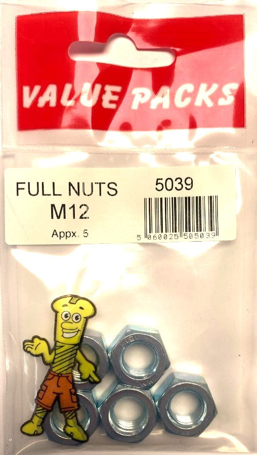 5039 - NM12 - Écrous hexagonaux M12 zingués - Paquet de 6 | Quality Fasteners