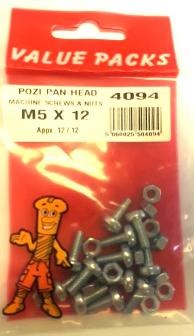 4094 Vis à métaux et écrous Pozidriv à tête bombée M5 x 12 Zingués - 10/PAQUET