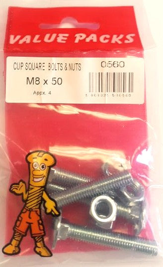 0560 CBM8X50: Boulons à tête carrée M8 x 50 zingués - Lot de 4