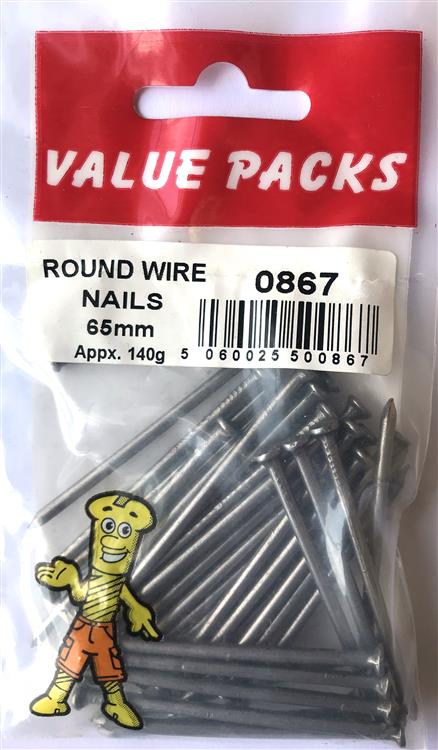 Clous à fil rond de 65 mm de haute qualité polis - 140 g/paquet