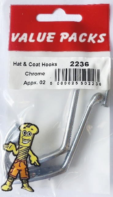Chromed Hat & Coat Hooks - 2PK Stylish Organization Solutions