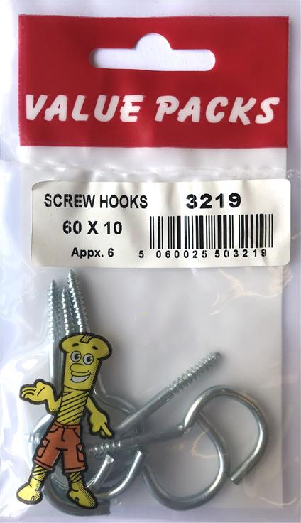 3219 Crochets à vis SH60X10 - 60x10mm - Paquet de 6