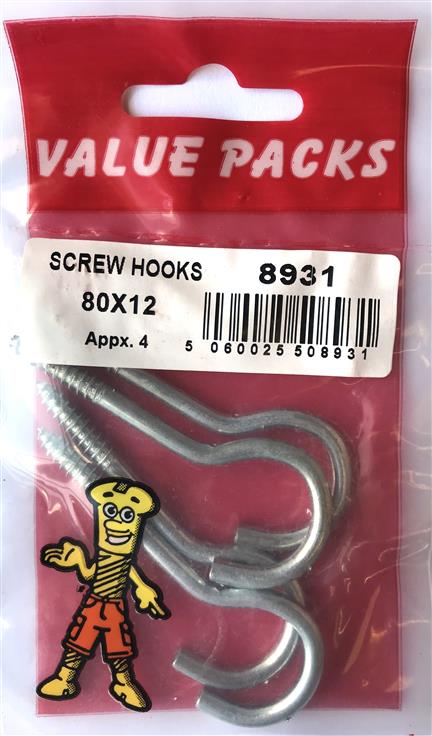 8931 - Crochets à vis SH80X12 80x12 - Lot de 4 | Solution d'accrochage pratique
