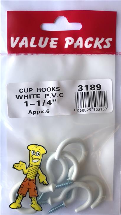 3189 CHW125: Crochets à œillets en PVC blanc 1 1/4" - Paquet de 6