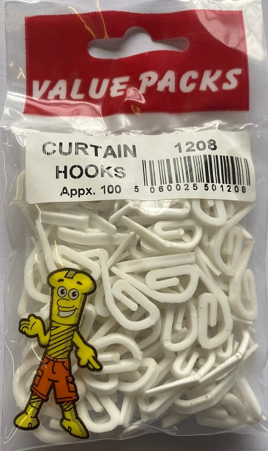 1208 - CHP Plastic Curtain Hooks Standard 100/PK
