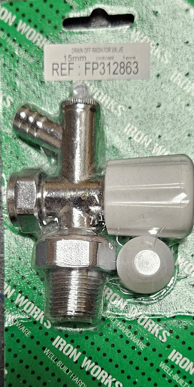 4528 FP312863 - Robinet de radiateur coudé chromé 15 mm avec vidange