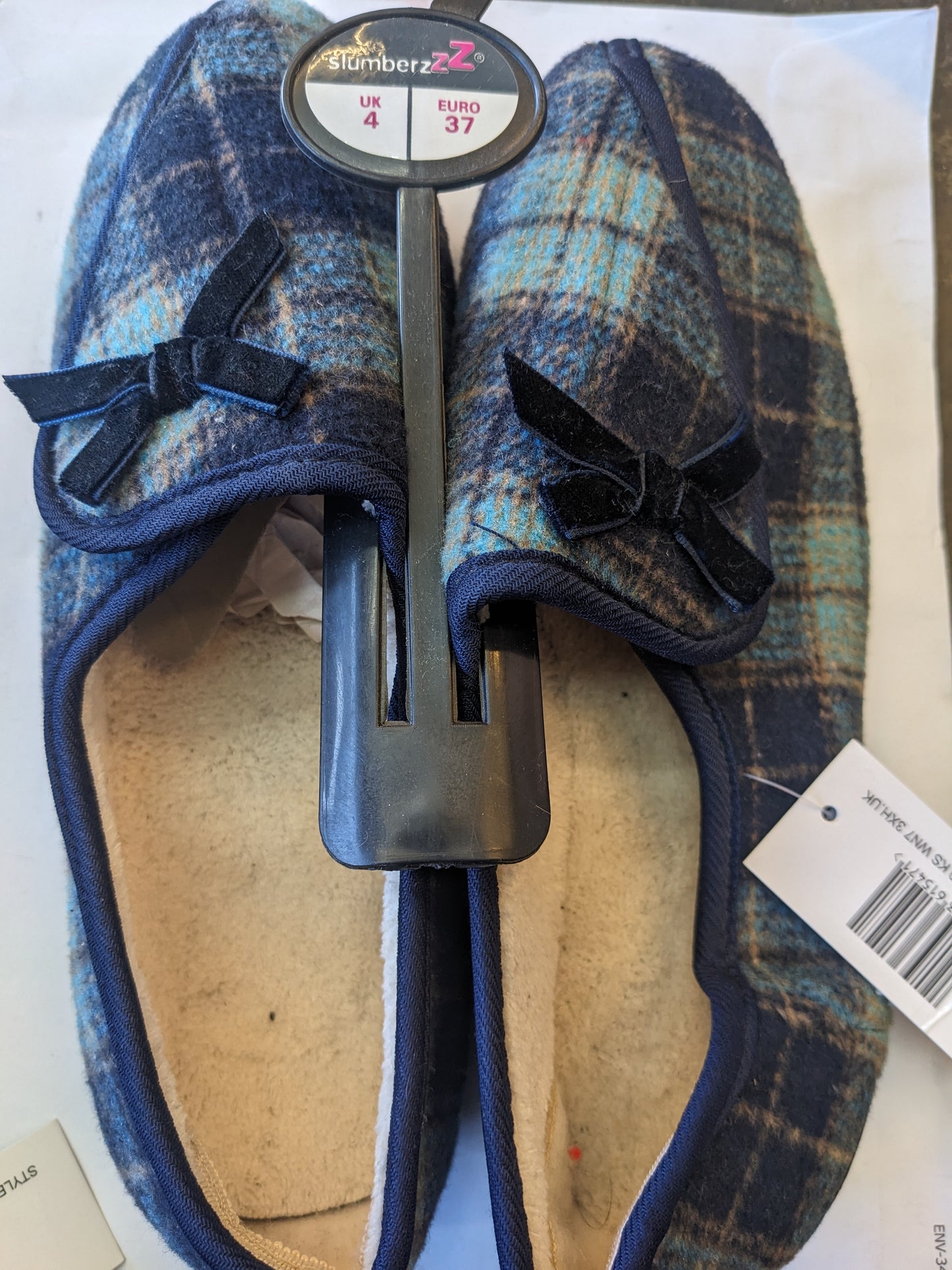 Pantoufles en velours à carreaux pour femme, faciles à enfiler, bleu 7