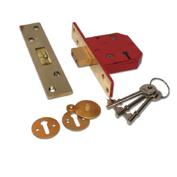 Pênes dormants, 5 leviers, gâches en laiton nickelé (avec 2 clés et 2 rosaces) 75 mm (3") – Emballage blister
