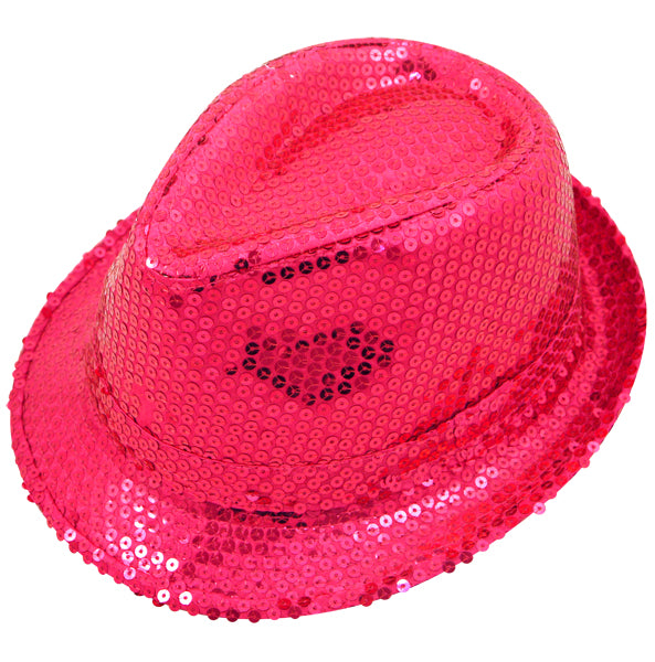 Hot Pink Race For Life Fancy Dress Party Sequin Gangster Trilby Hat