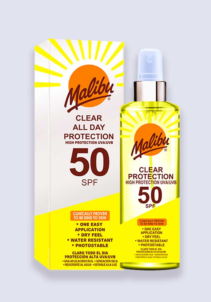 1X Malibu Protection Solaire Transparente en Spray FPS 50, 250 ml