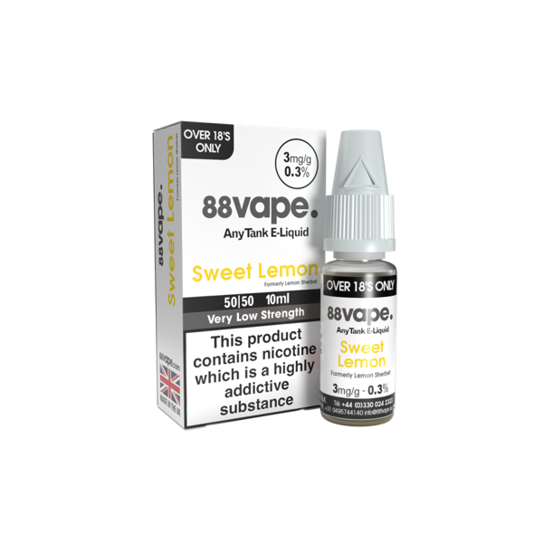88Vape Anytank 3mg Sweet Lemon E-Liquid - 10ml Bottle
