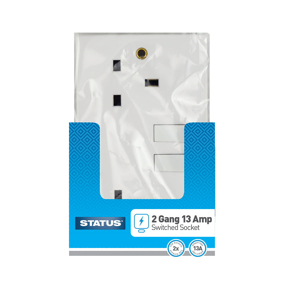 2 postes - 13 ampères - Prise murale - Interrupteur - Blanc - 1 unité