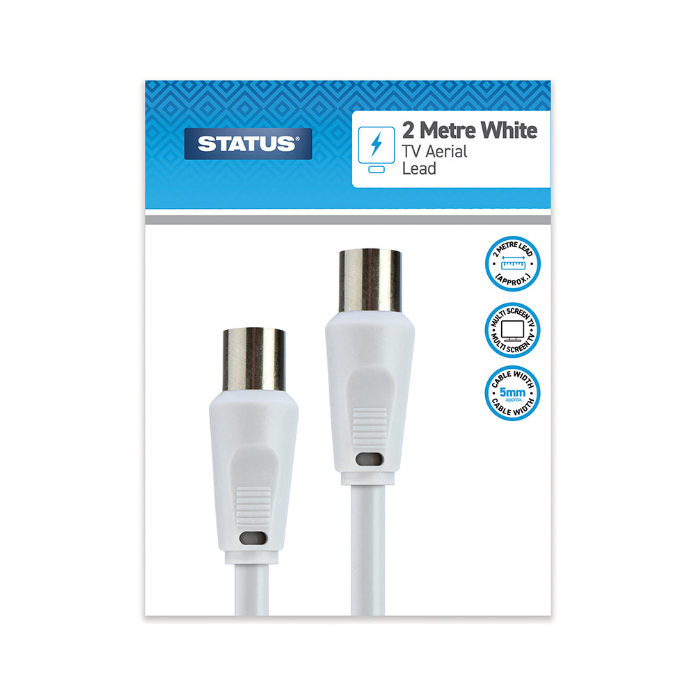Câble coaxial d'antenne - 2 m - Mâle-mâle - Câble 5 mm - Blanc - 1 pce