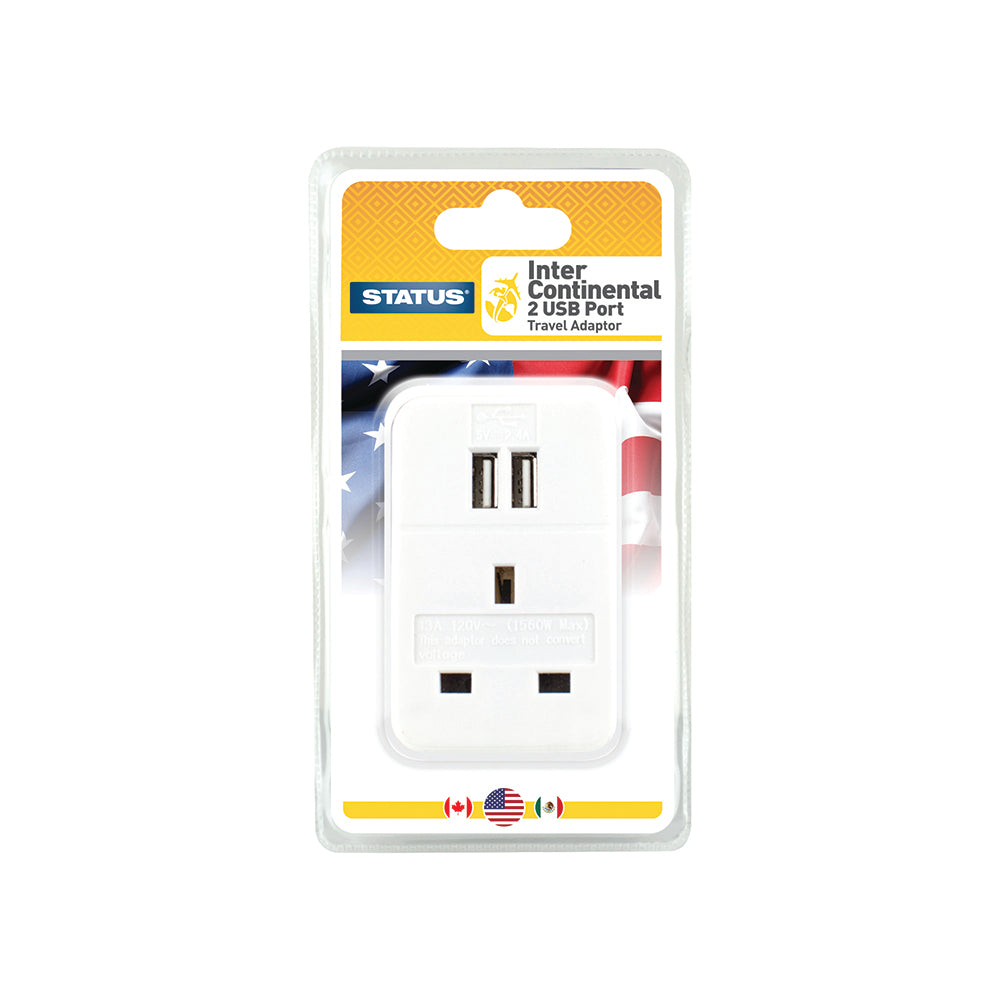 États-Unis - Adaptateur intercontinental - 1 voie - 2 ports de chargement USB - 1 pce