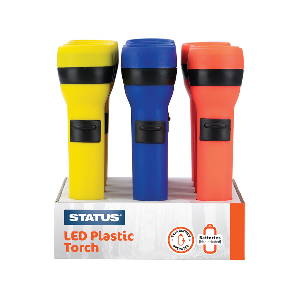 Coloured Plastic Torch - 2 x AA batteries (not included) - Red - Blue - Yellow
