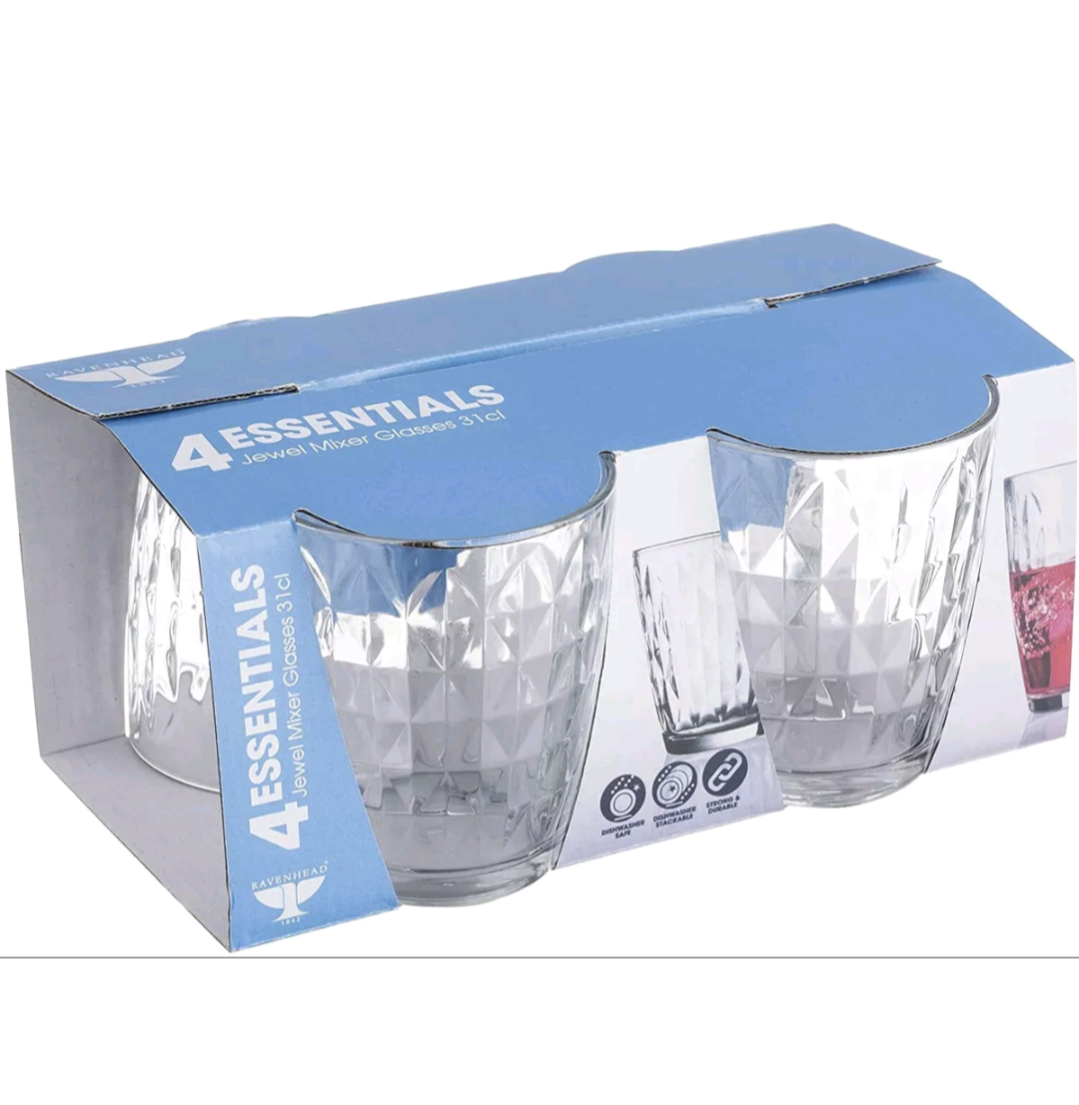 Ravenhead Essentials Verre à Pied Elégant Bijou Mélangeur 31cl Lot de 4 Transparent