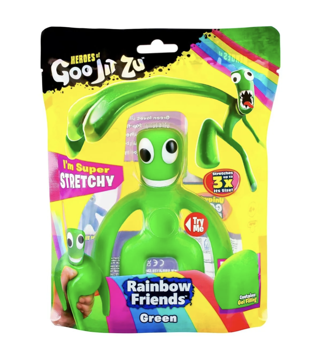 Heroes of Goo Jit Zu: Rainbow Friends Green – Figurine Super Extensible Remplie de Gel – 3 ans et plus