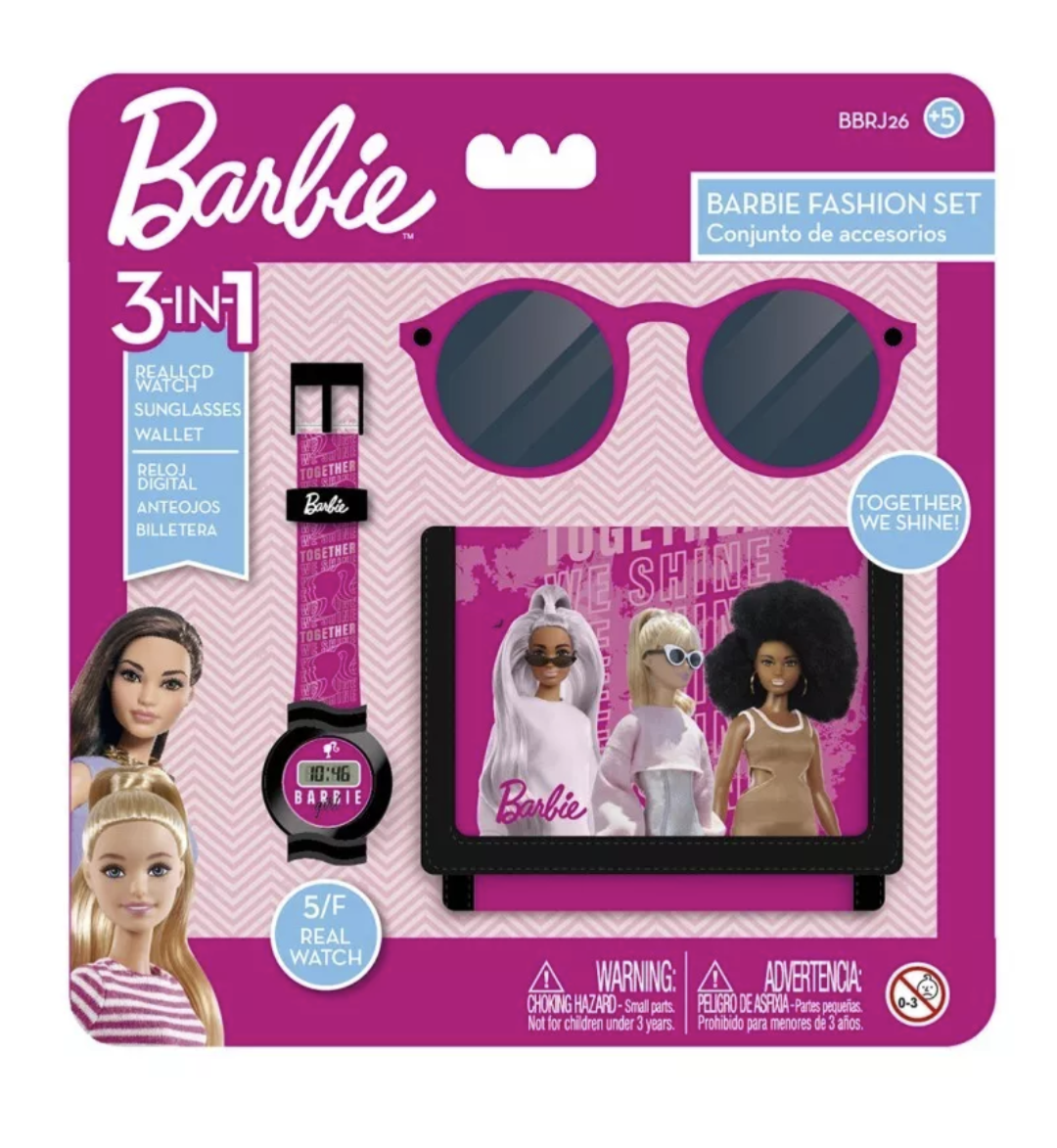 Coffret Cadeau Barbie Mode 3 En 1 Montre Enfants Lunettes De Soleil Portefeuille