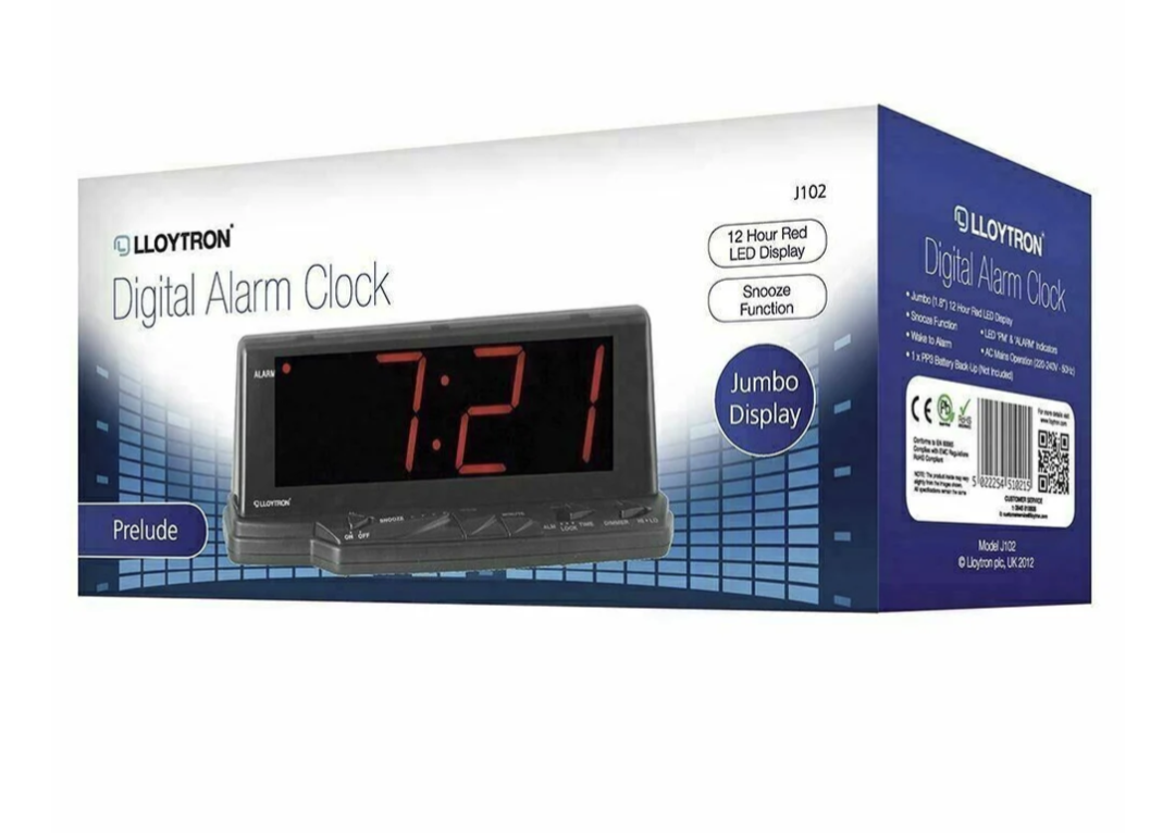 Lloytron J102 Prelude Réveil numérique Grand écran LED rouge 1,8'' Horloge 12h