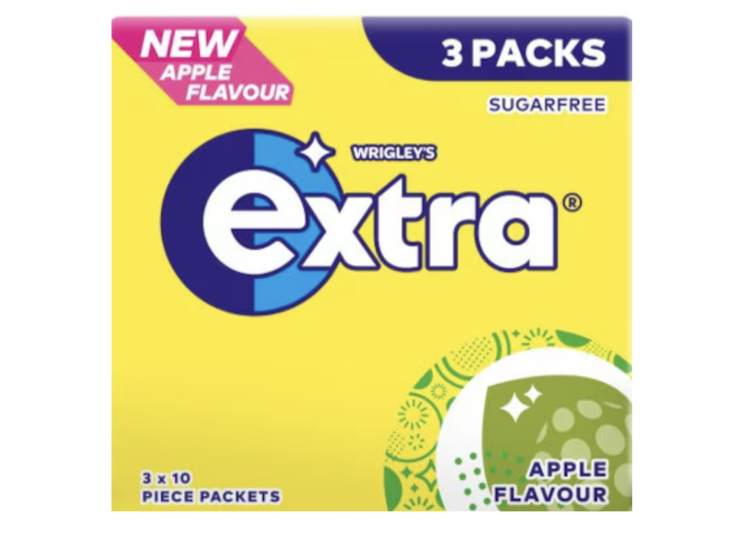 Chewing-gum sans sucre Extra Saveur Pomme, lot de 3 x 10 dragées