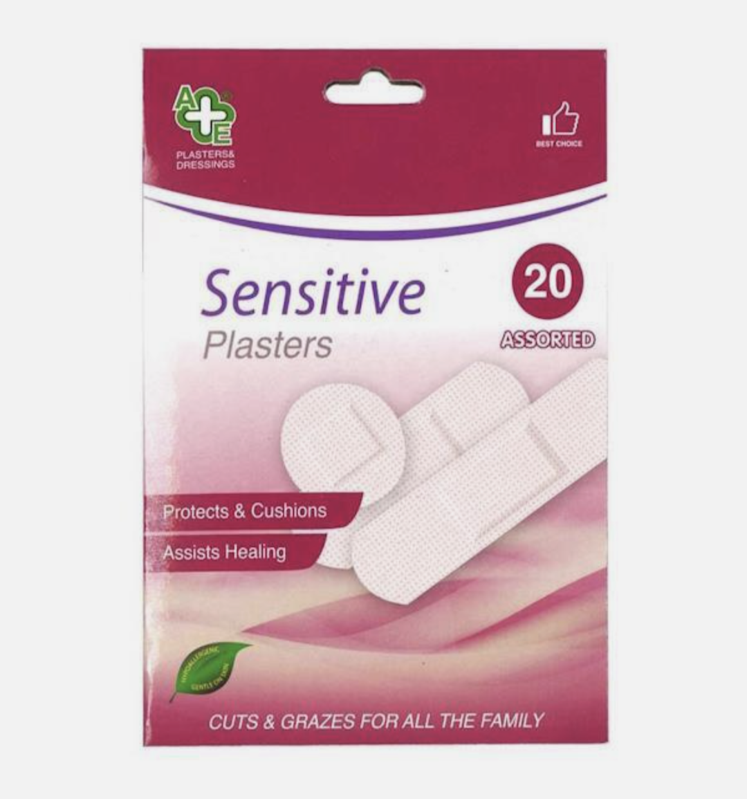 Pansements assortis A&E Sensitive x 20