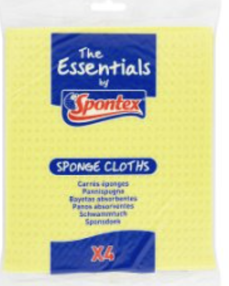 SPONTEX ESSENTIALS SPONGE CLOTHS 4PK