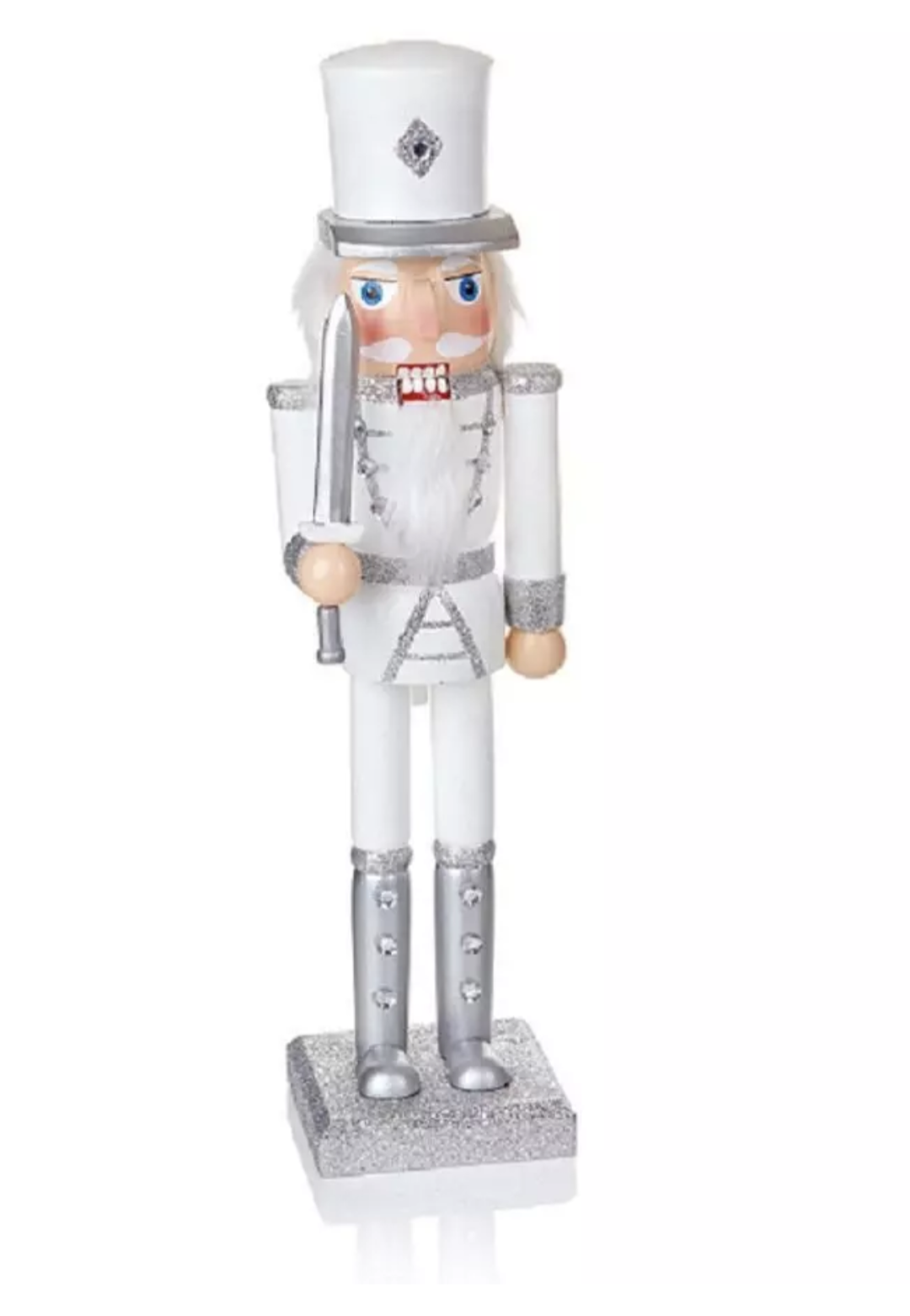 Nutcracker Soldier + Sword 38cm Tall White/Silver Premier Christmas Decorations