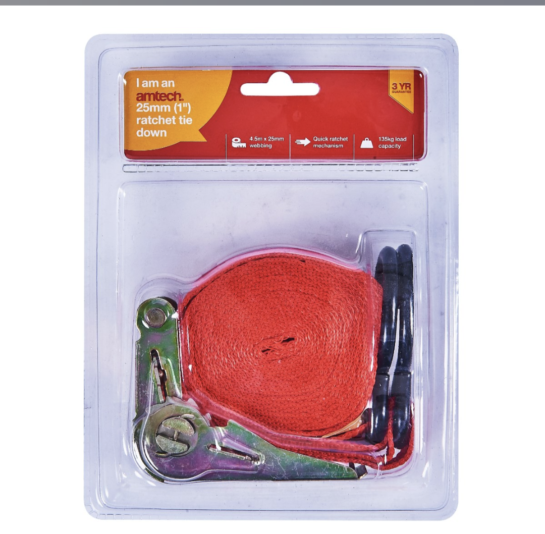 AMTECH S0701
Sangle à cliquet, 25mm x 4.5m, Capacité 125kg