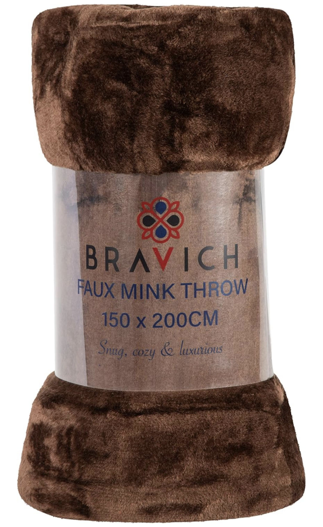 Jeté en fausse fourrure de vison douce Bravich - Chocolat. Grande couverture moelleuse double pour lit, canapé et jetés de literie. 150 x 200 cm