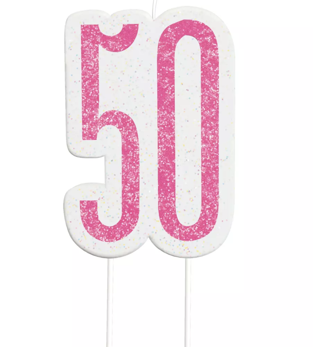 Pink Glitz 50th Birthday Candle
