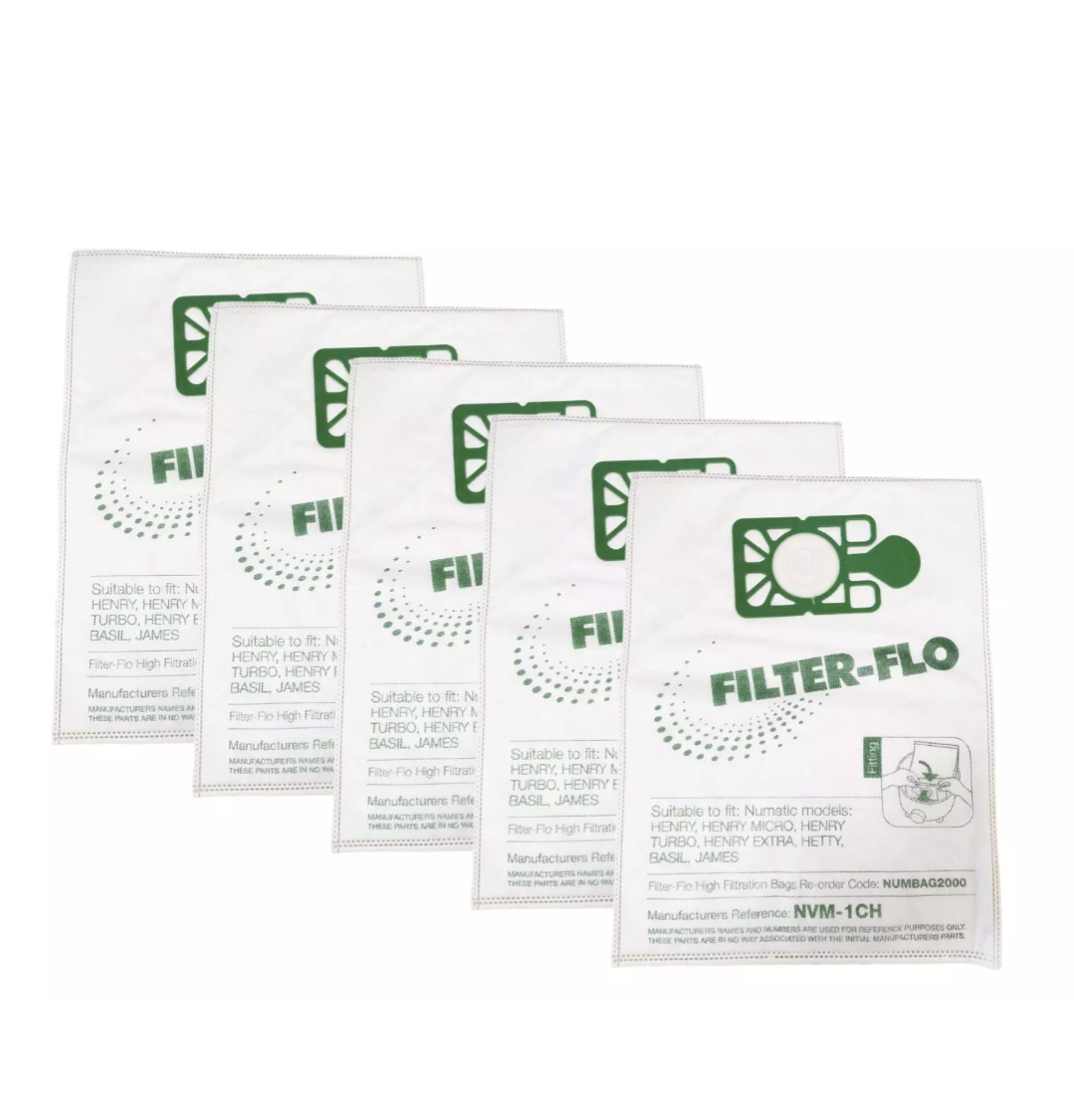 5 X NEW Compatible Numatic Henry Hetty James FILTER FLO Vacuum Hoover Bags
