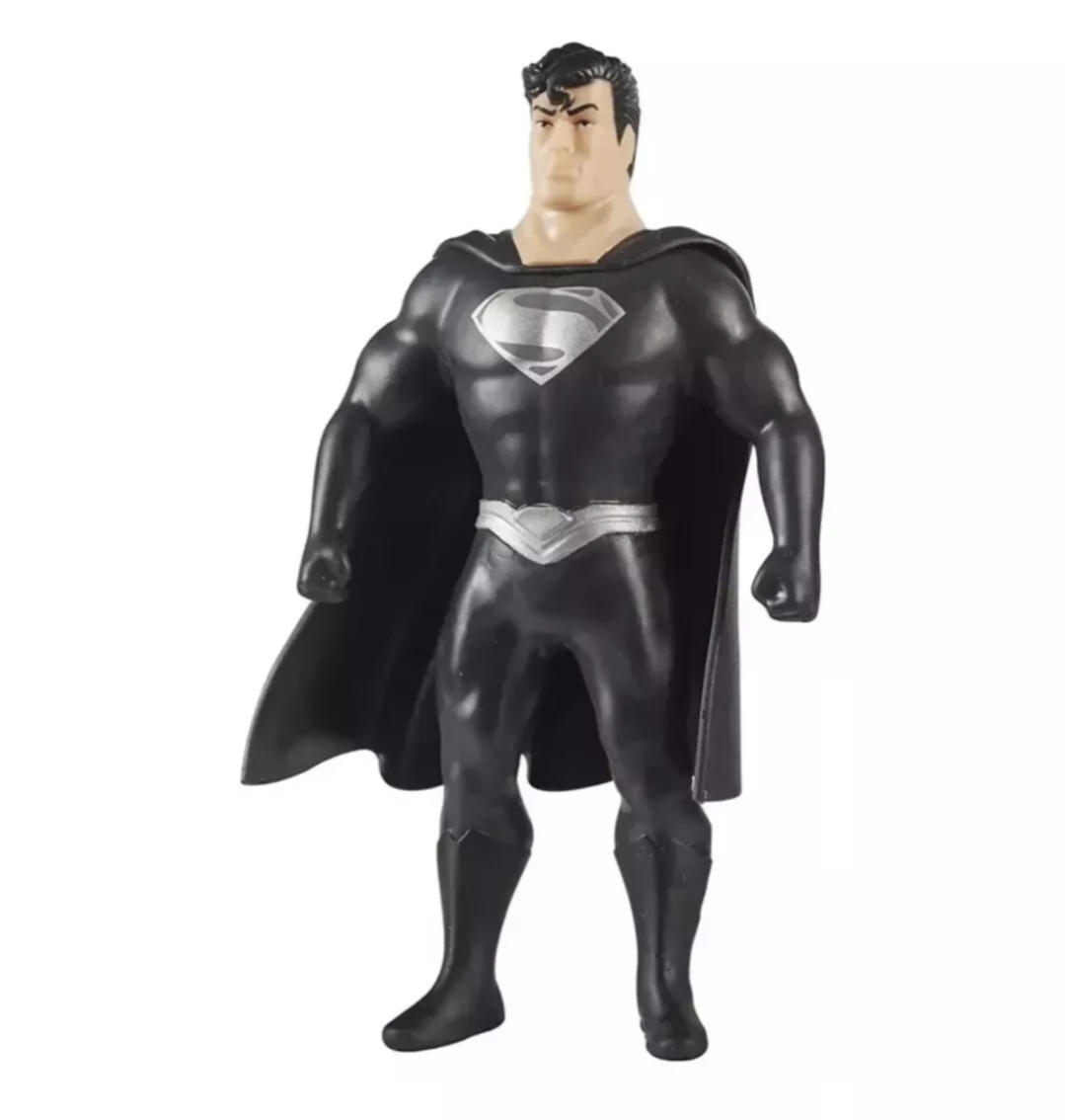 STRETCH MINI DC SUPERMAN IN BLACK SUIT ACTION FIGURE STRETCH AND SQUISHY TOY NEW