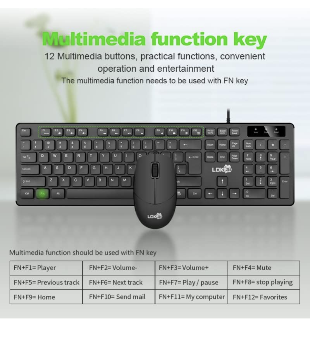 Wired Keyboard and Mouse Combo, 1803 Full Size USB Chocolate Cap Slim Mouse and Keyboard Set with Number Pad