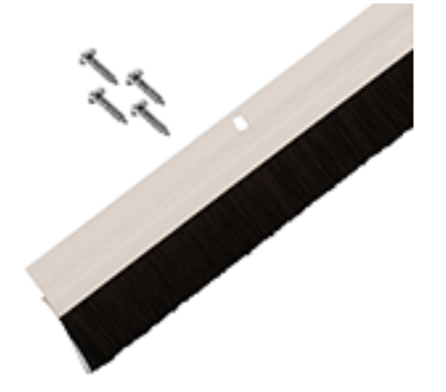 Door Bottom Brush Draught Excluders, Screw-On, White Plastic 915mm Long With 25mm Brush Height