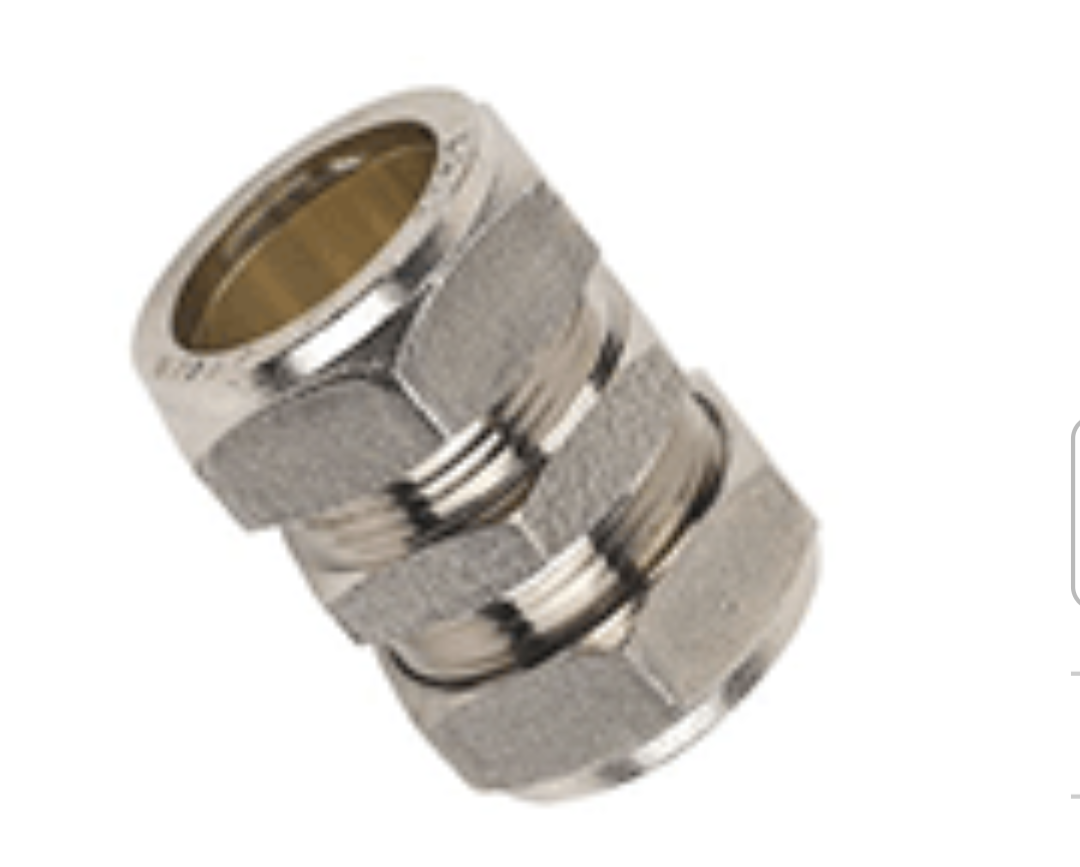 Compression Fittings, Straight, Chrome Plated Brass 15mm