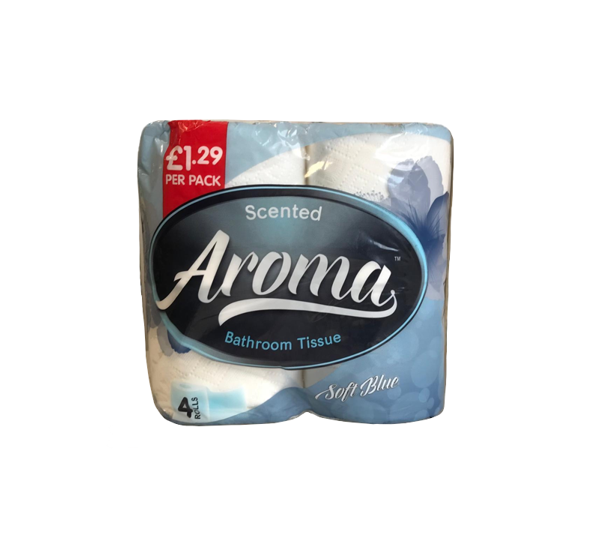 Papier toilette Aroma Pack de 4 rouleaux blancs parfumés et doux, emballage bleu