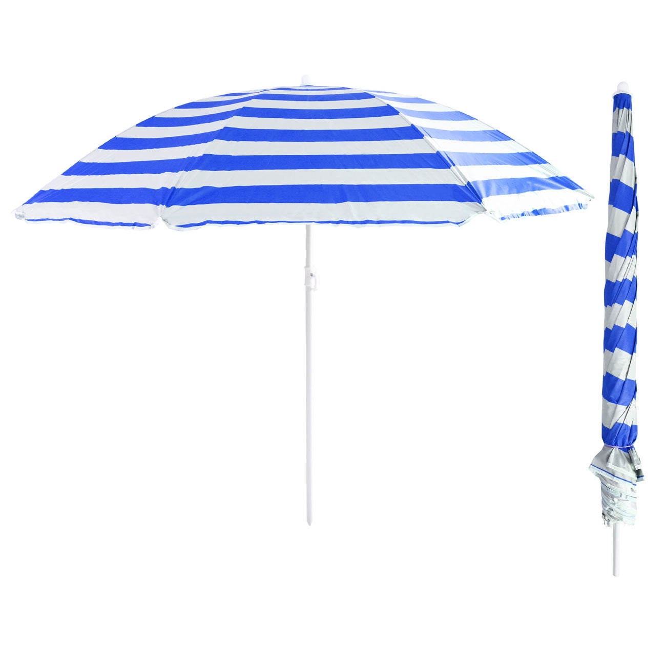 Parasol de plage élégant 34" à baleines anti-UV Bleu/Blanc - Protection solaire parfaite avec fonction d'inclinaison