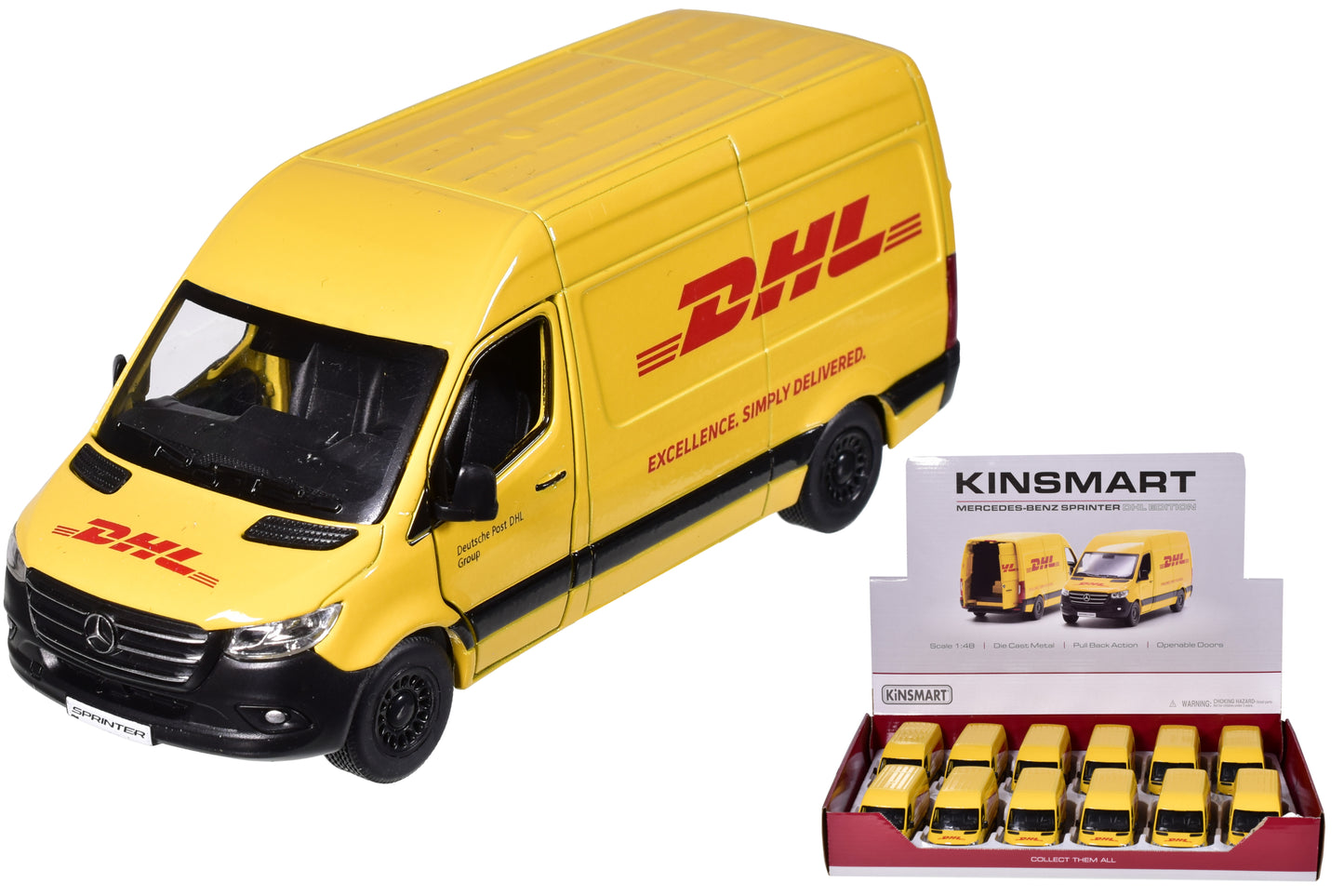 Fourgon Mercedes Benz Sprinter DHL moulé sous pression à l'échelle 1:48 | Modèle de collection pour les passionnés
