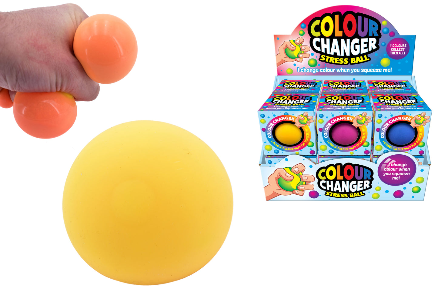 Balle fascinante de 65 mm qui change de couleur en la pressant | Jouet amusant en boîte de présentation