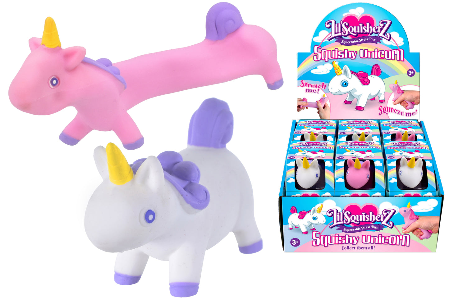 Licorne Squishy dans sa boîte de présentation : adorable jouet anti-stress pour enfants et adultes