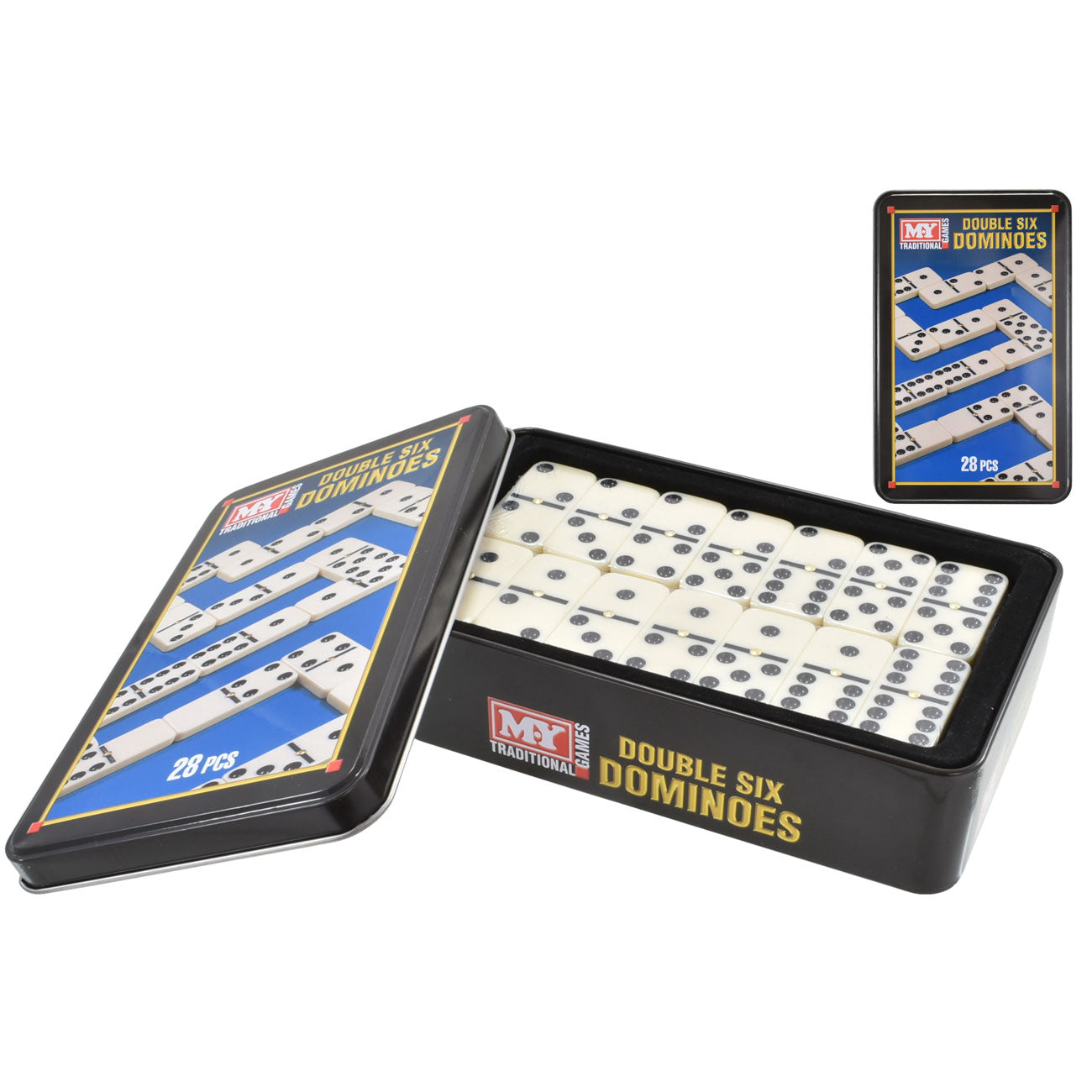M.Y 28 Dominos Doubles Six dans une boîte en métal – Jeu familial classique