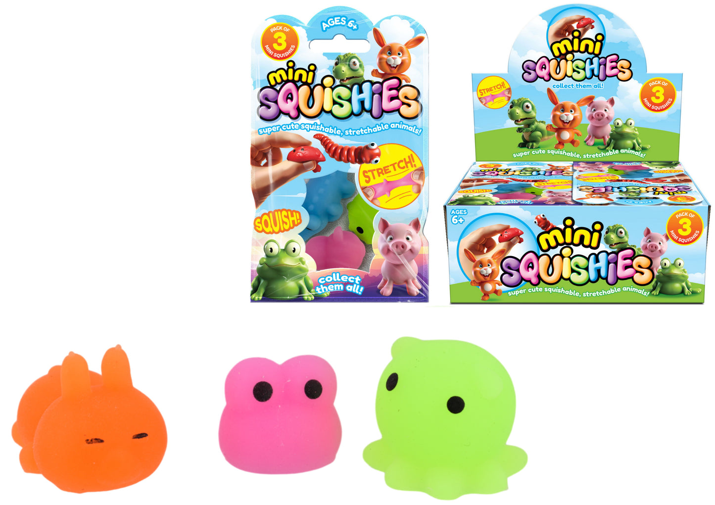 Procurez-vous 3 Mini Squishies Assortis - Achetez le sac coloré et la boîte