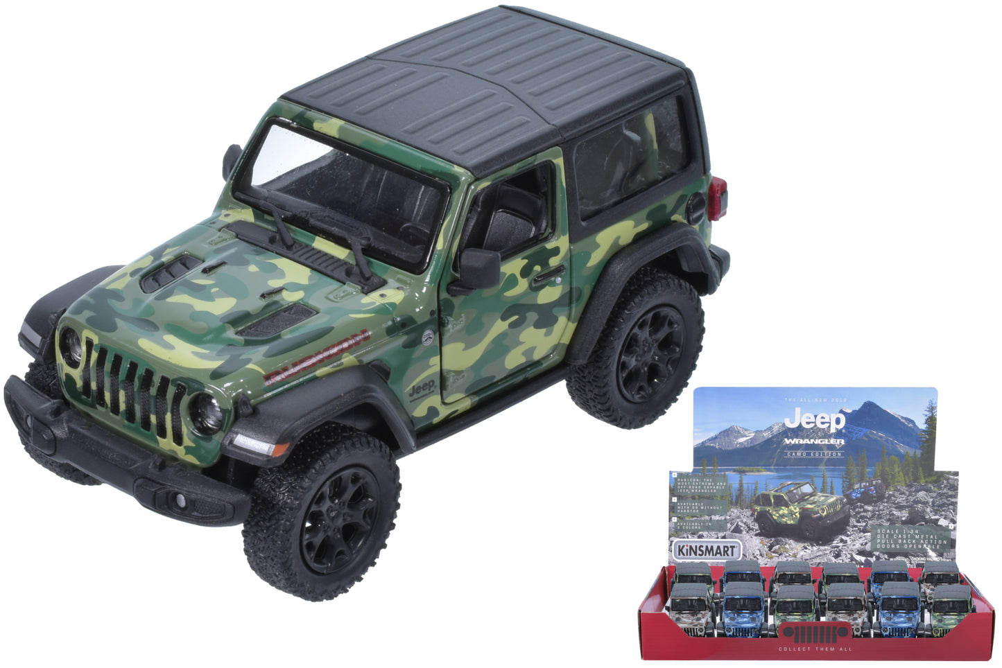 Maquette Jeep Wrangler Camouflage 2018 moulée sous pression à l'échelle 1:34 - Modèle authentique pour collectionneurs