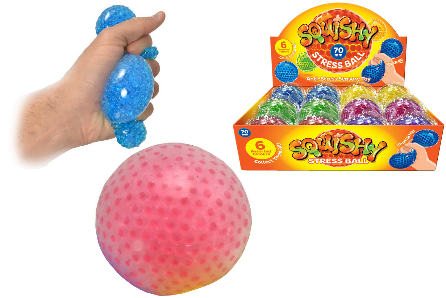 Balle souple anti-stress de 7 cm en boîte de présentation