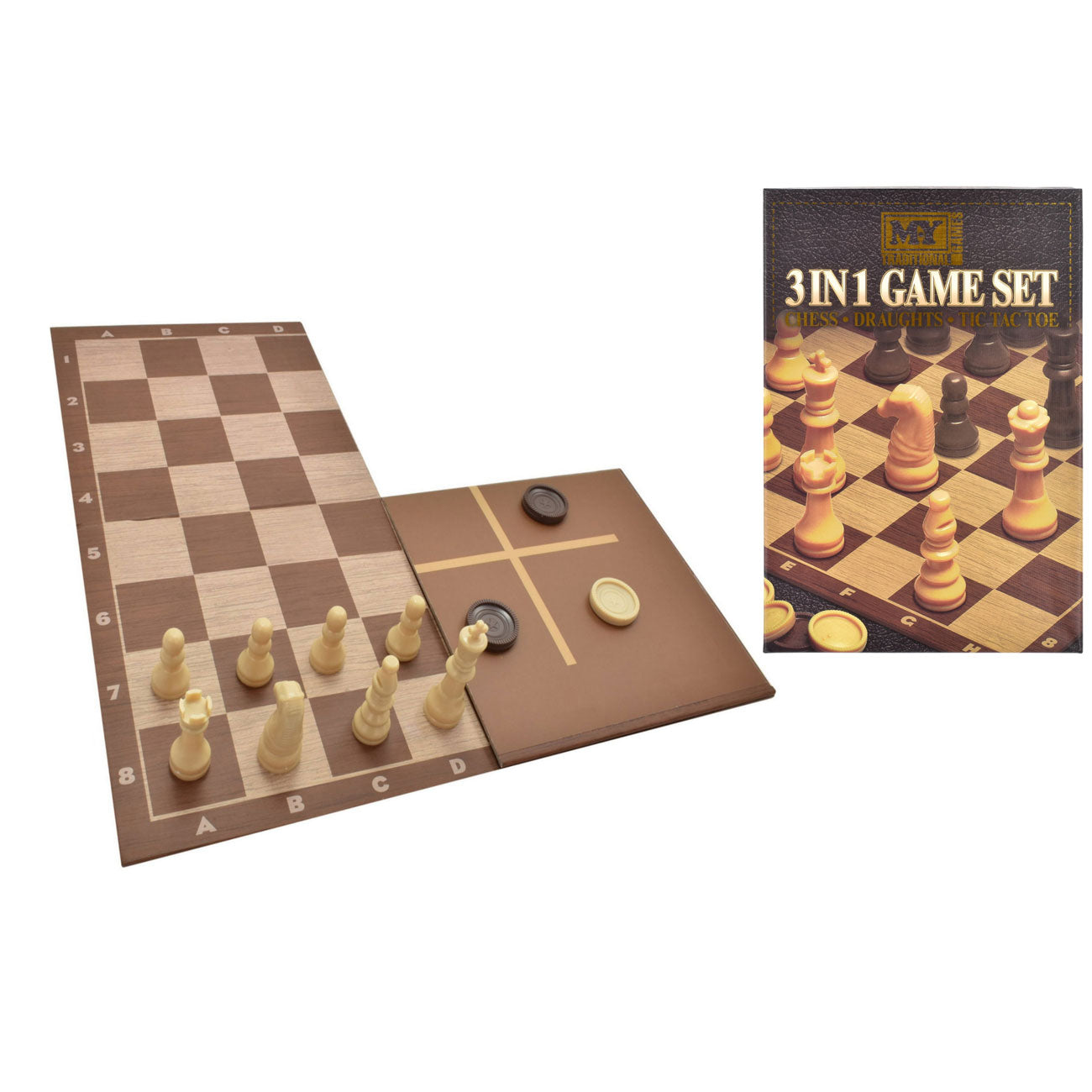 Jeu d'échecs, dames et morpion 3 en 1 M.Y - Jeu de société amusant et polyvalent pour toute la famille