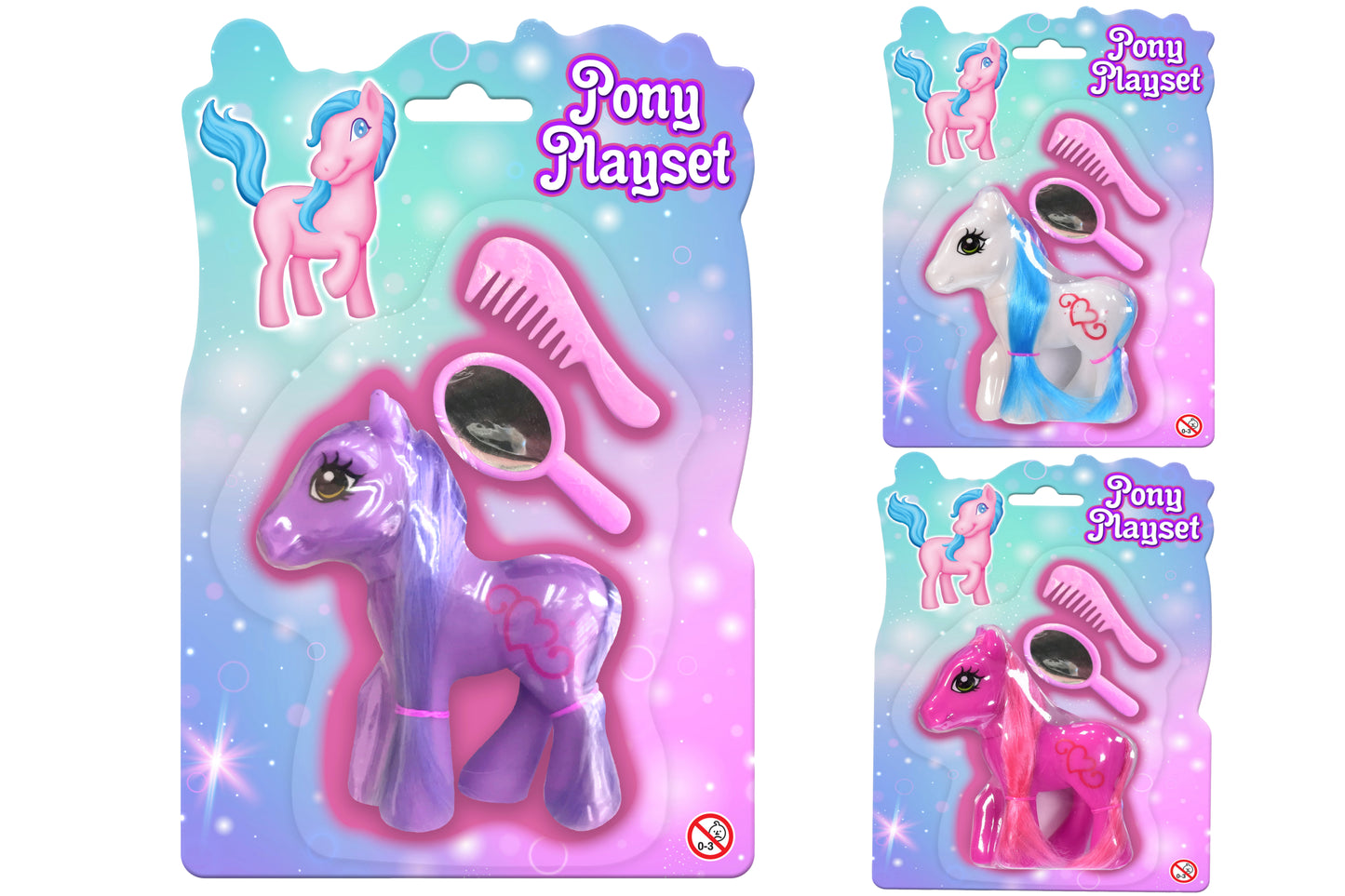 Explorez l'amusement imaginatif avec le coffret de jeu Poney sur carte suspendue - 3 options assorties disponibles