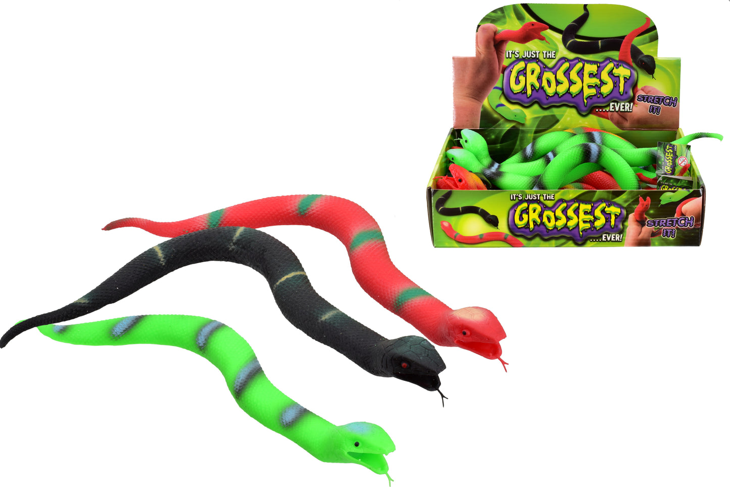 Jouets serpent extensibles (38 cm) – Motifs variés amusants | Boîte de présentation incluse